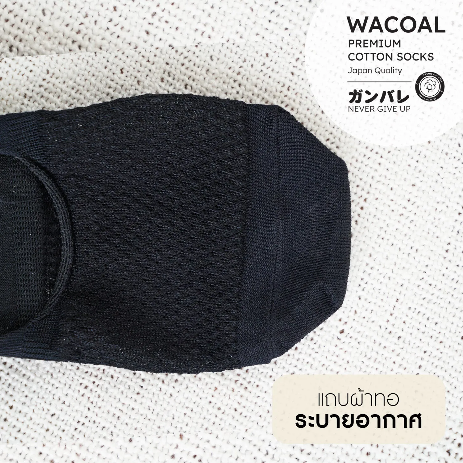 ถุงเท้าซ่อนข้อ ถุงเท้าข้อเว้า Premium Cotton Socks Selected by Wacoal Set 3 pcs รุ่น WW110400 สีดำ (BL)