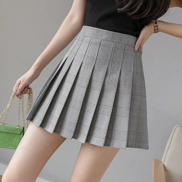 2020 New Summer Skirt High Waist Women Pleated Skirt School Uniforms Dance Skir Harajuku Fashion A-line Plaid Skirt XS-XXL