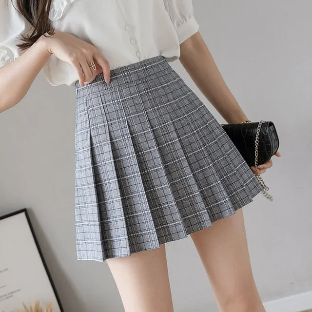 2020 New Summer Skirt High Waist Women Pleated Skirt School Uniforms Dance Skir Harajuku Fashion A-line Plaid Skirt XS-XXL