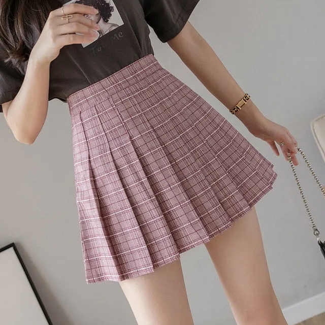 2020 New Summer Skirt High Waist Women Pleated Skirt School Uniforms Dance Skir Harajuku Fashion A-line Plaid Skirt XS-XXL