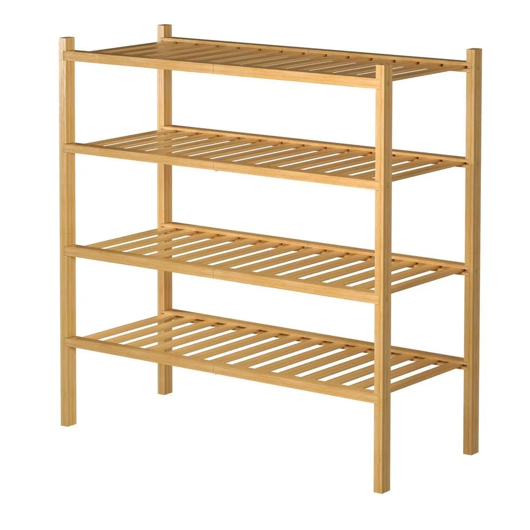 4-Tier Free Standing Stackable Bamboo Shoe Rack