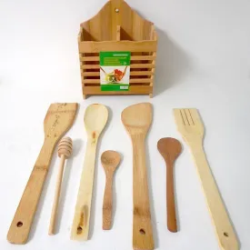 7 Pcs Organic Bamboo Cutlery Set - Wooden Utensil Set