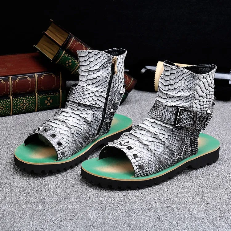 Animal Pattern Open Toe High Top Men Sandals