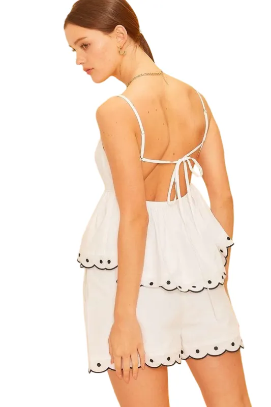 Apparel- Main Strip Shoulder Strap Back Tie Scalloped Edge Top