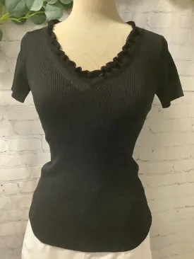 Black V-Neck (Ruffled Neck)