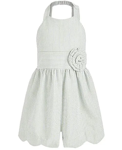 Bonnie Jean romper green and white seersucker