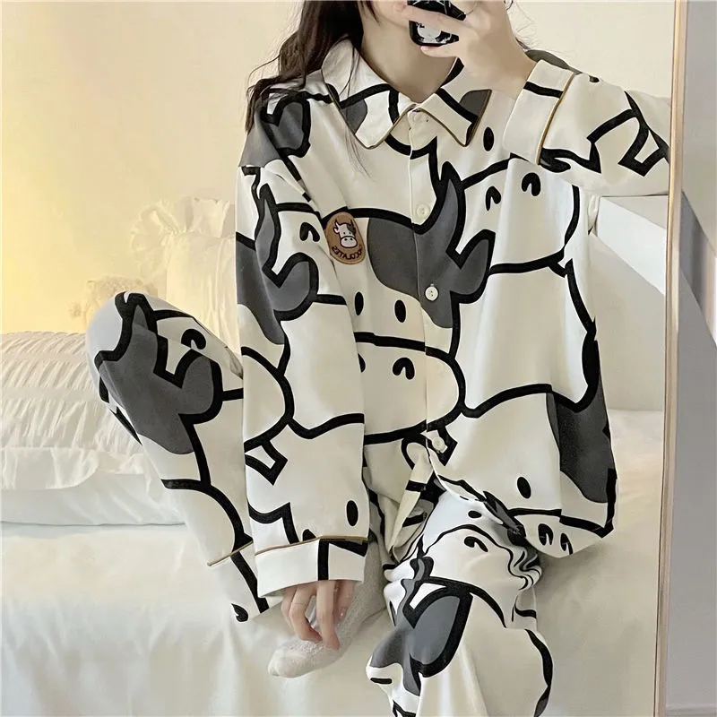 Cow Print Pyjamas Two Piece Set