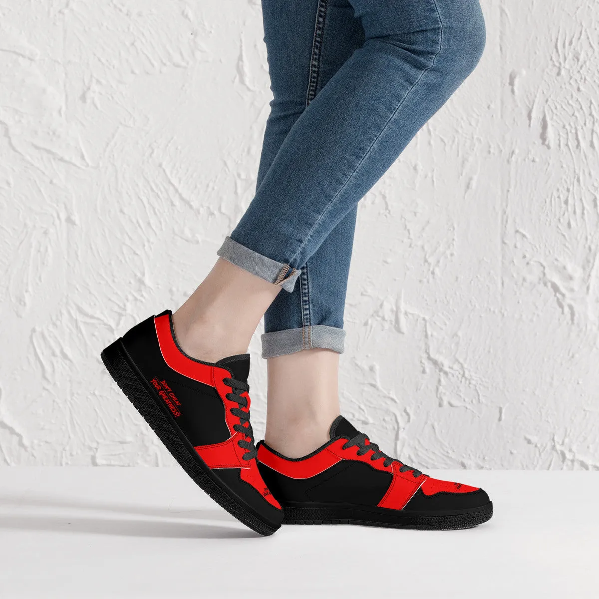 DCYG G4's Black & Red,  Black Sole Low-Top Leather Sneakers