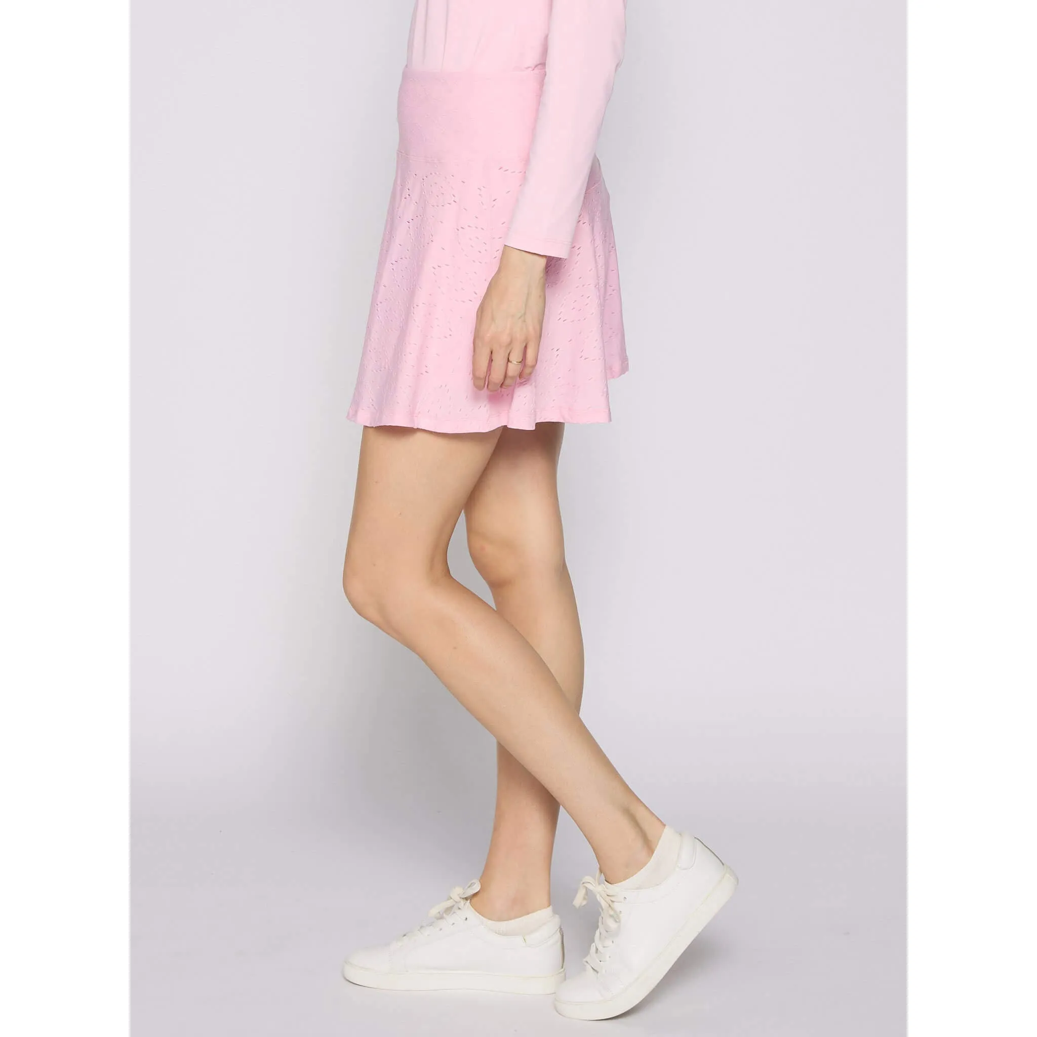 G Lifestyle 16-Inch Back Yoke Ruffle Skort - Pink Eyelet