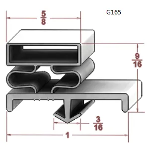 G165  22 1/4" x 62 1/2" OD, Door Gasket,  Grey, Snap in , Magnetic, NRE # 050808