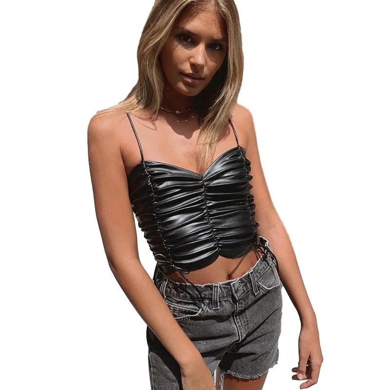 Girls Low-Cut Cropped Slim Pu Vest