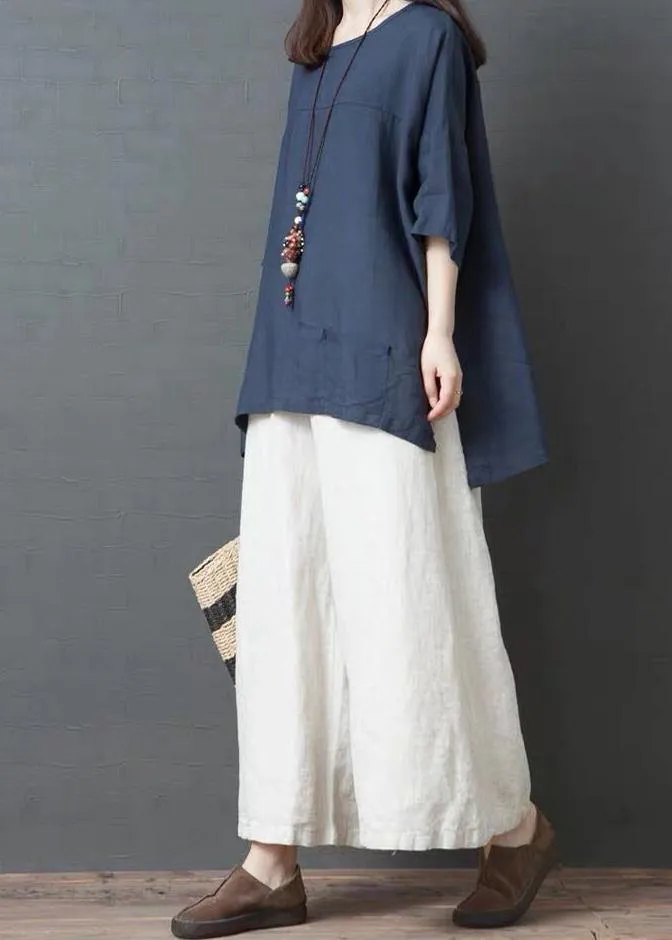 Handmade Blue Linen Cotton low high design Shirt Top