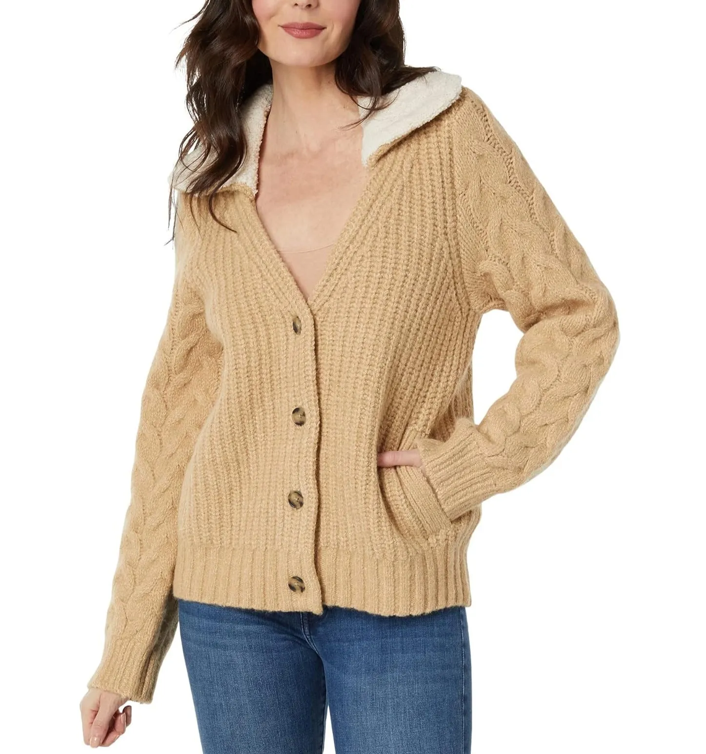 Lucky Brand Cable Collared Cardigan