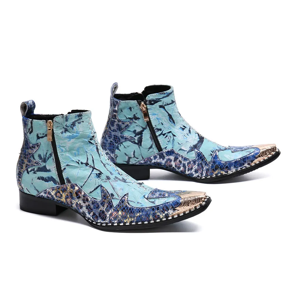 Mens Zip Captoe Printed Boots