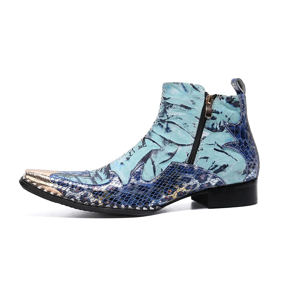 Mens Zip Captoe Printed Boots