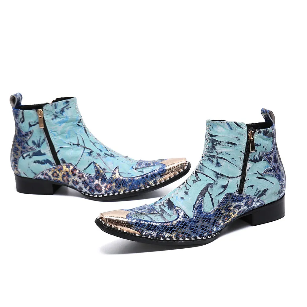 Mens Zip Captoe Printed Boots