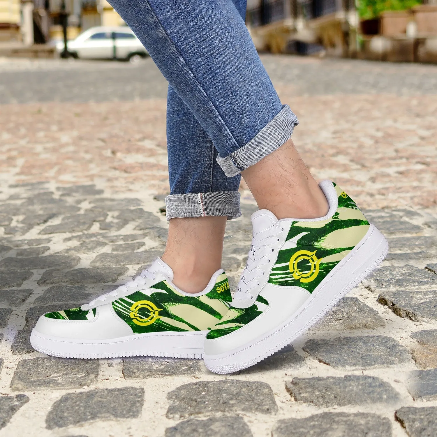 OOTAMAWAE Original Brand  Low-Top Leather Sports Sneakers AIR Green Yellow Cloud