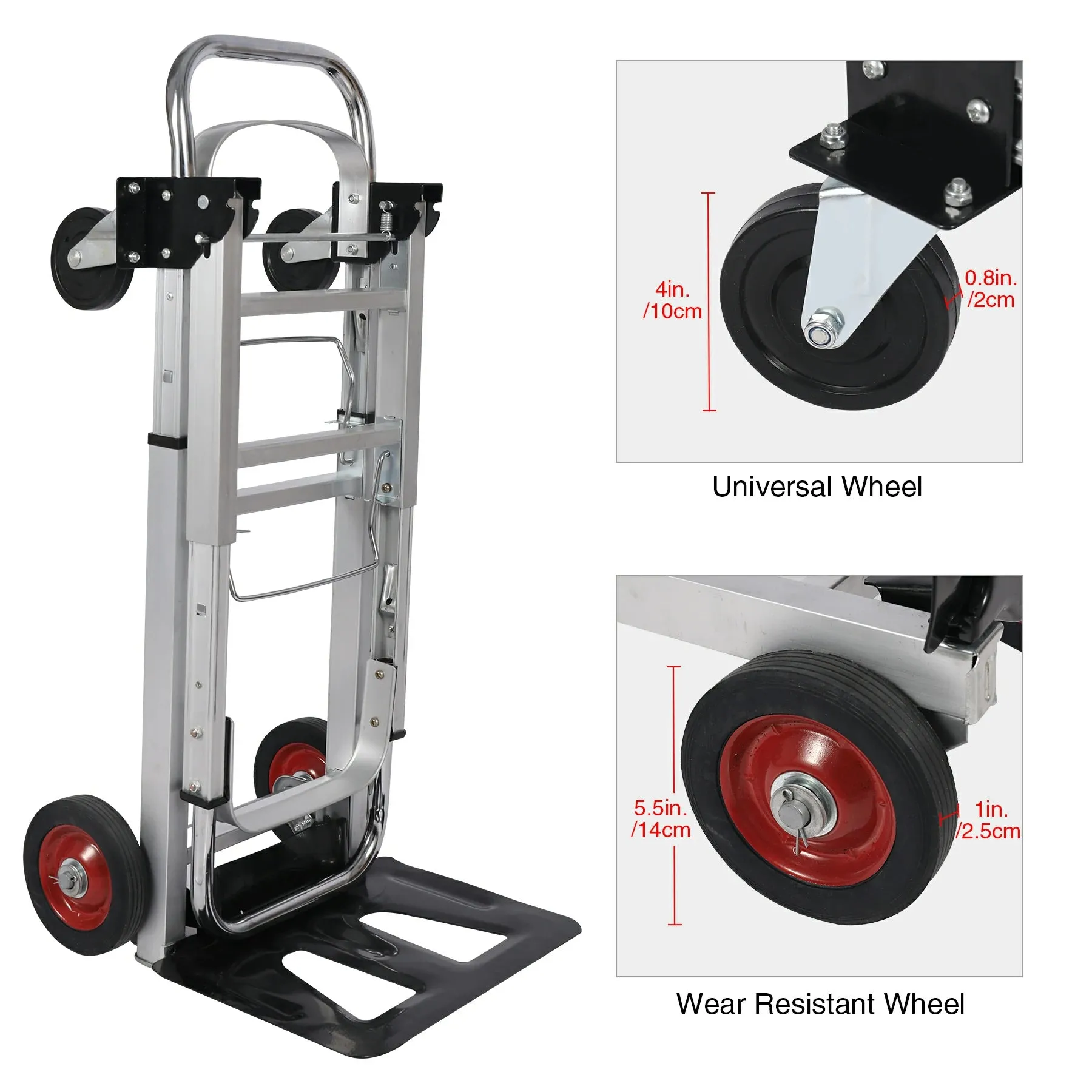 REDCAMP Folding Aluminum 2 in 1 Convertible Hand Truck Dolly