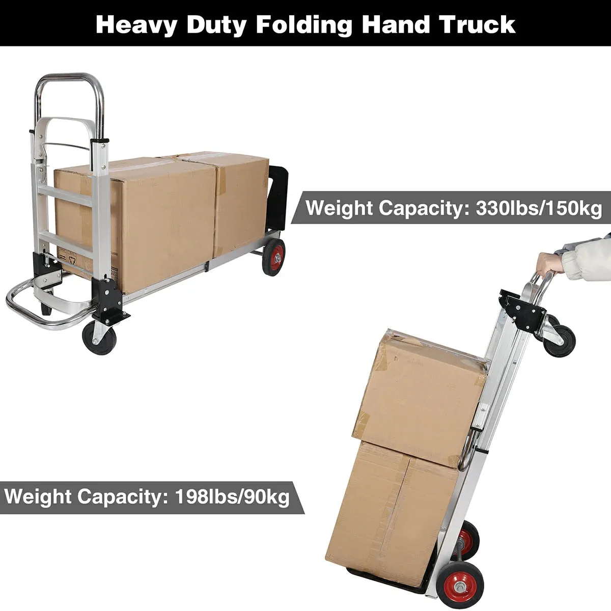 REDCAMP Folding Aluminum 2 in 1 Convertible Hand Truck Dolly