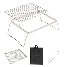 REDCAMP Folding Campfire Grill Grate With Translational Cooking Racks