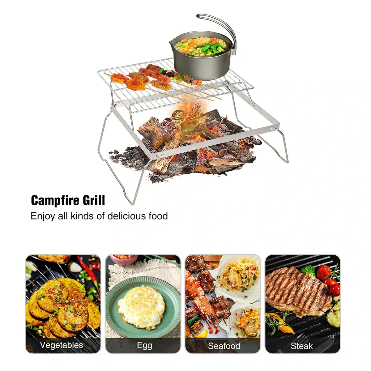 REDCAMP Folding Campfire Grill Grate With Translational Cooking Racks