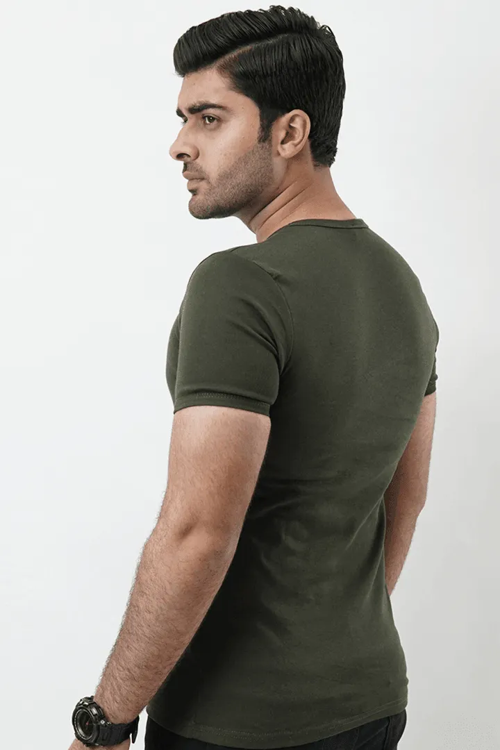 Ribbed Crewneck T-Shirt – Olive Green