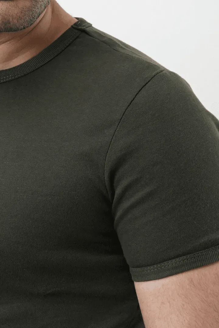 Ribbed Crewneck T-Shirt – Olive Green