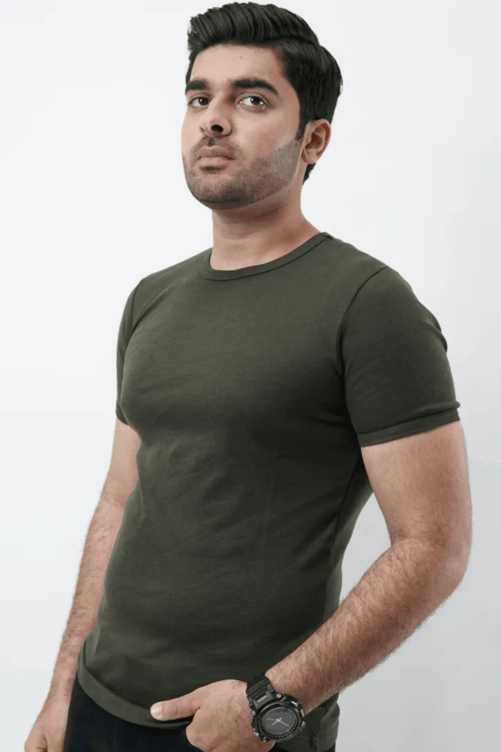 Ribbed Crewneck T-Shirt – Olive Green