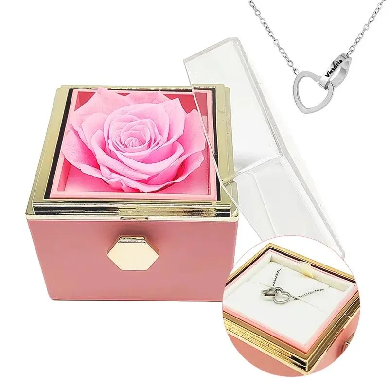 Rotating Eternal Rose Jewelry Box - Ideal for Rings, Earrings, and Necklaces