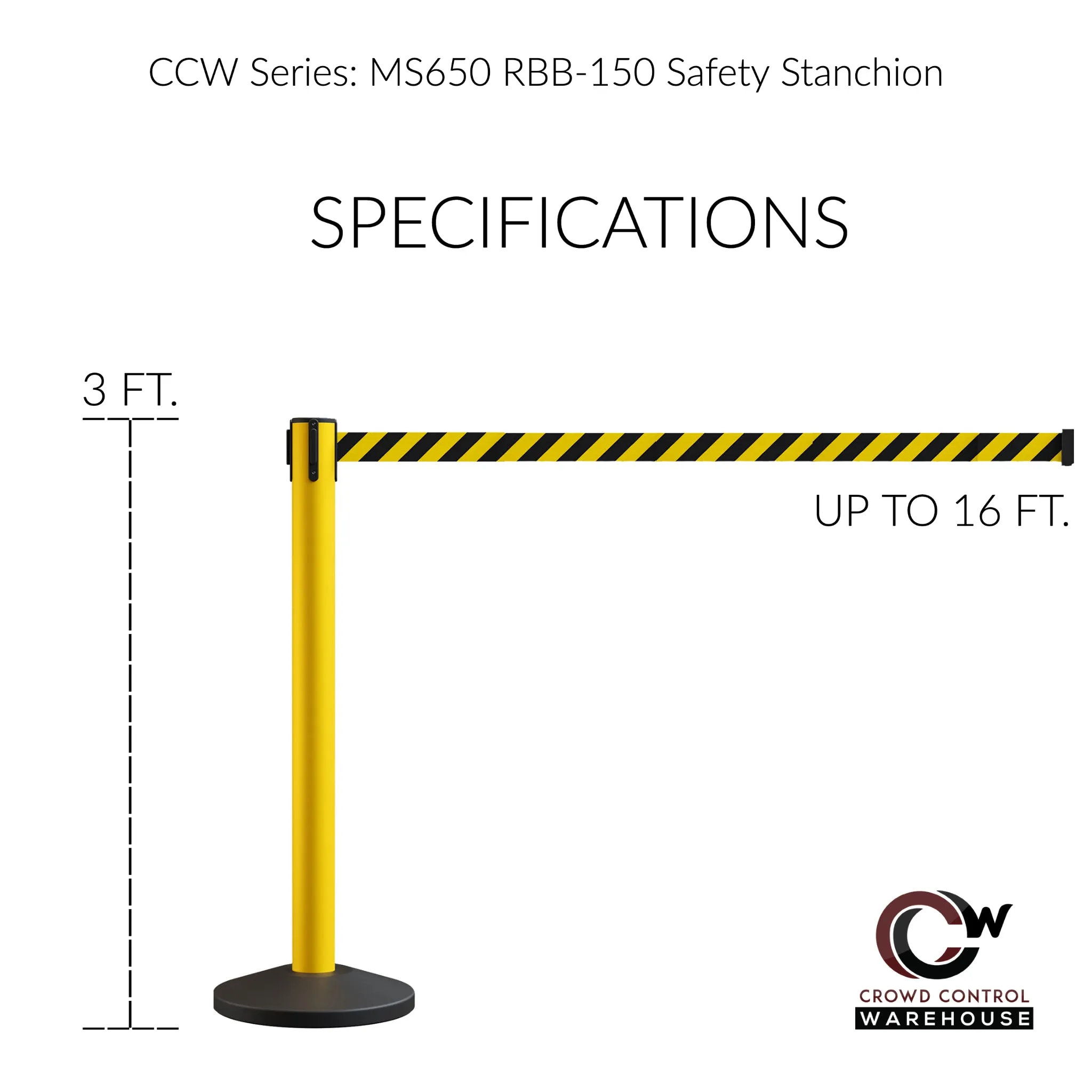 Safety Retractable Belt Barrier Stanchion, 16 Ft. Belt - CCW Series RBB-150