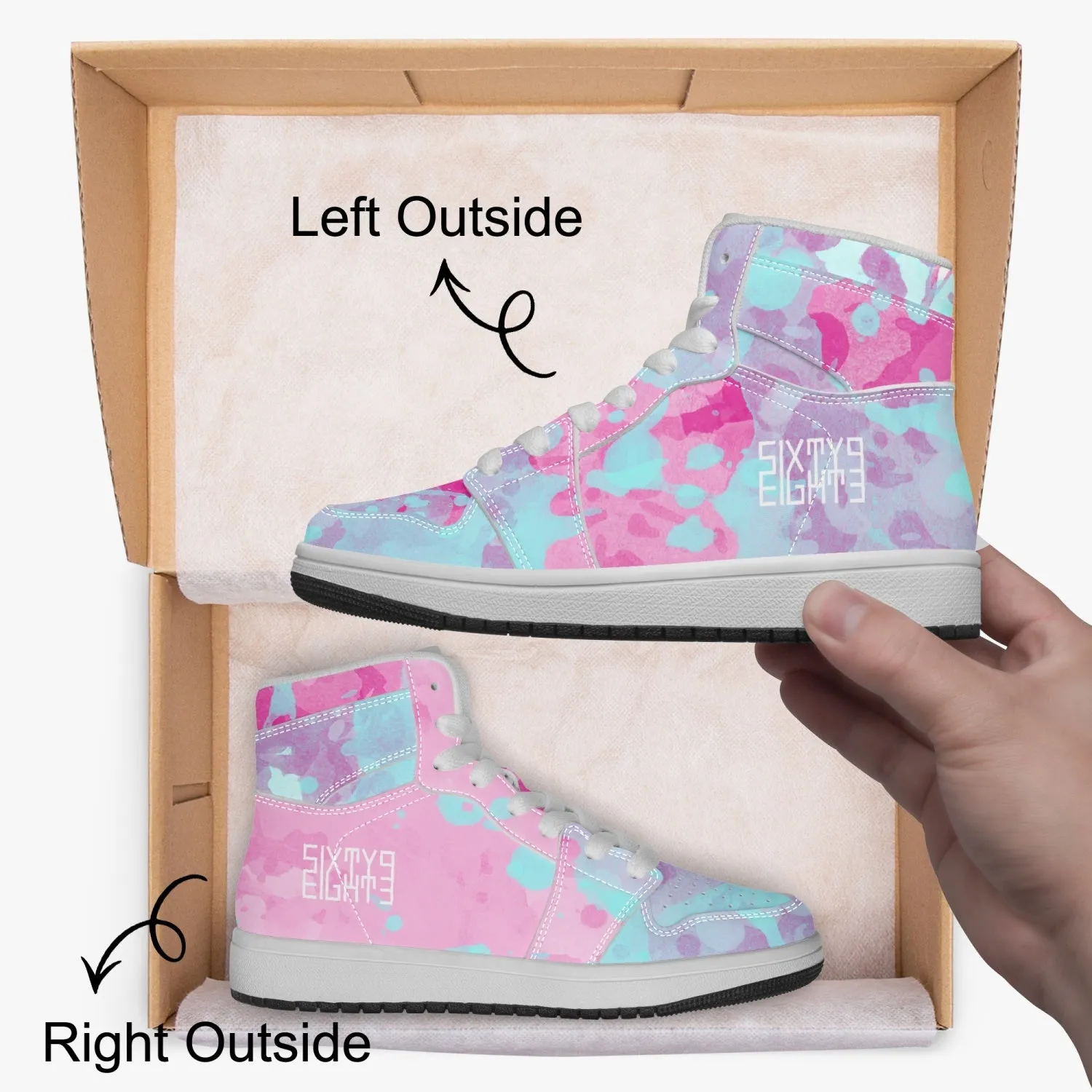 Sixty Eight 93 Logo White Blue Raspberry Kids High-Top Shoes