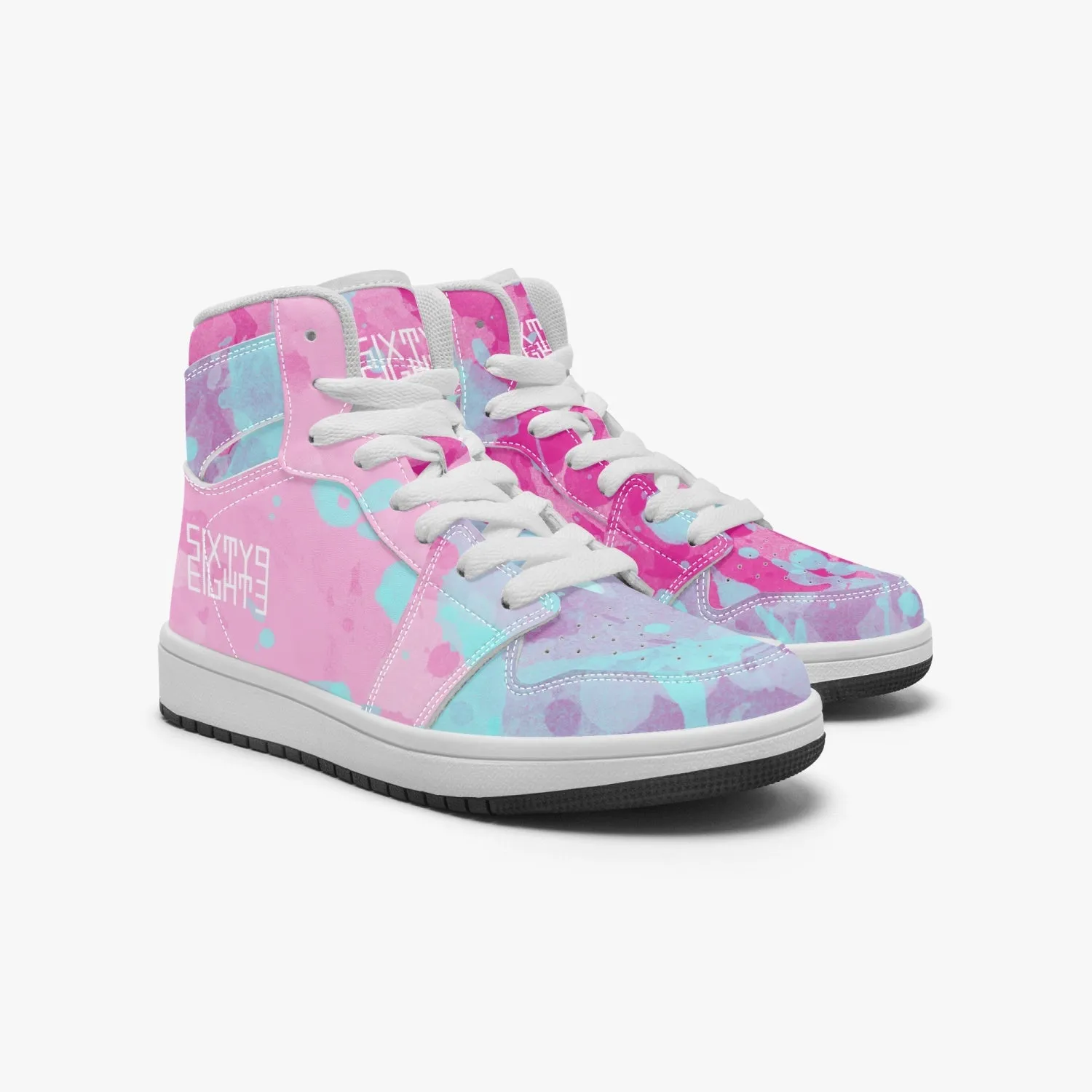 Sixty Eight 93 Logo White Blue Raspberry Kids High-Top Shoes