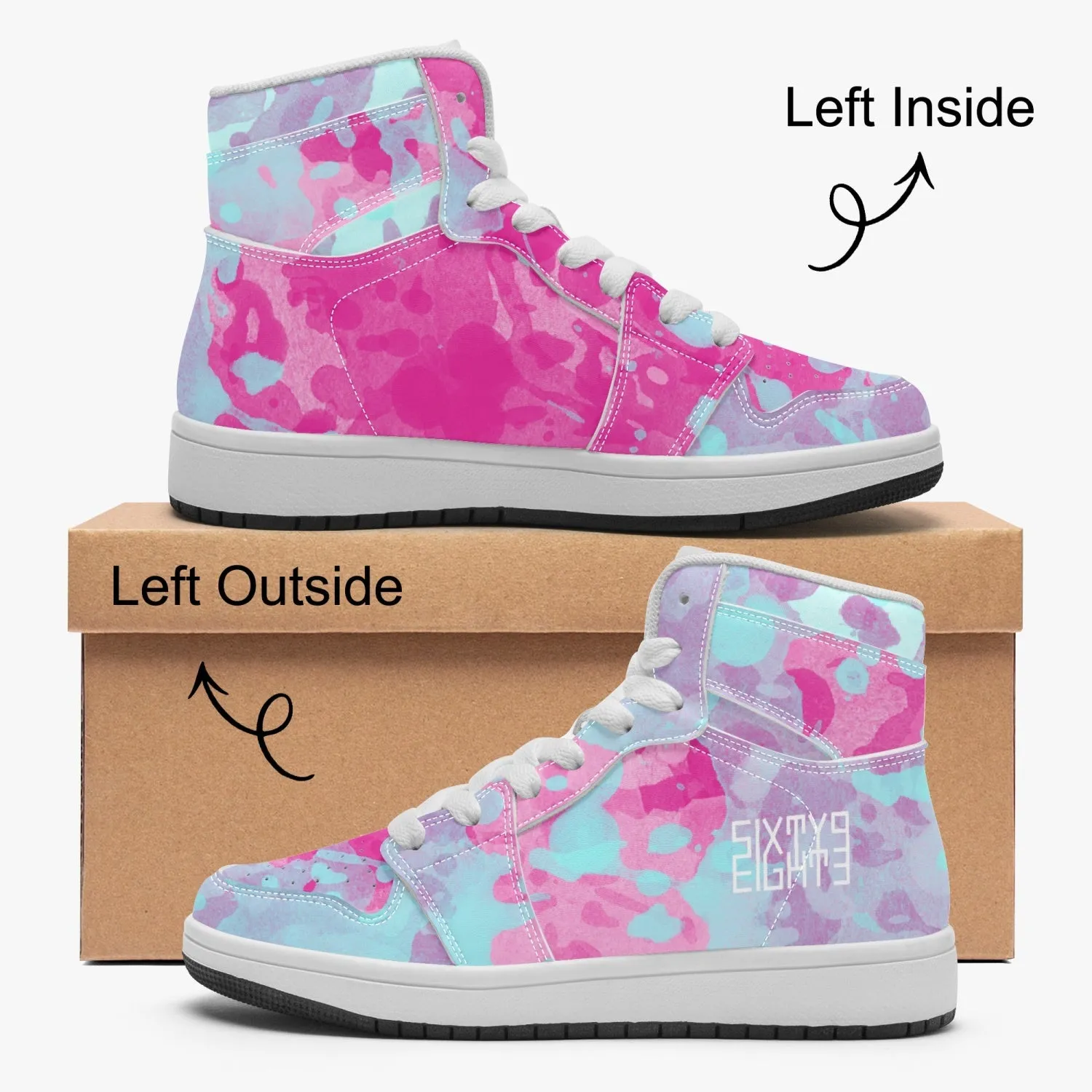 Sixty Eight 93 Logo White Blue Raspberry Kids High-Top Shoes