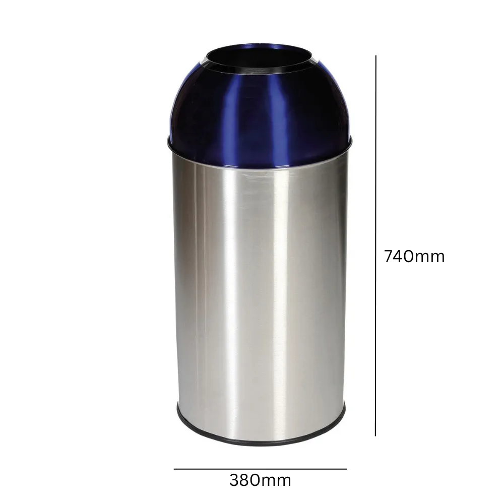 Stainless Steel Recycling Bin with Coloured Domed Lids - 40 Litre