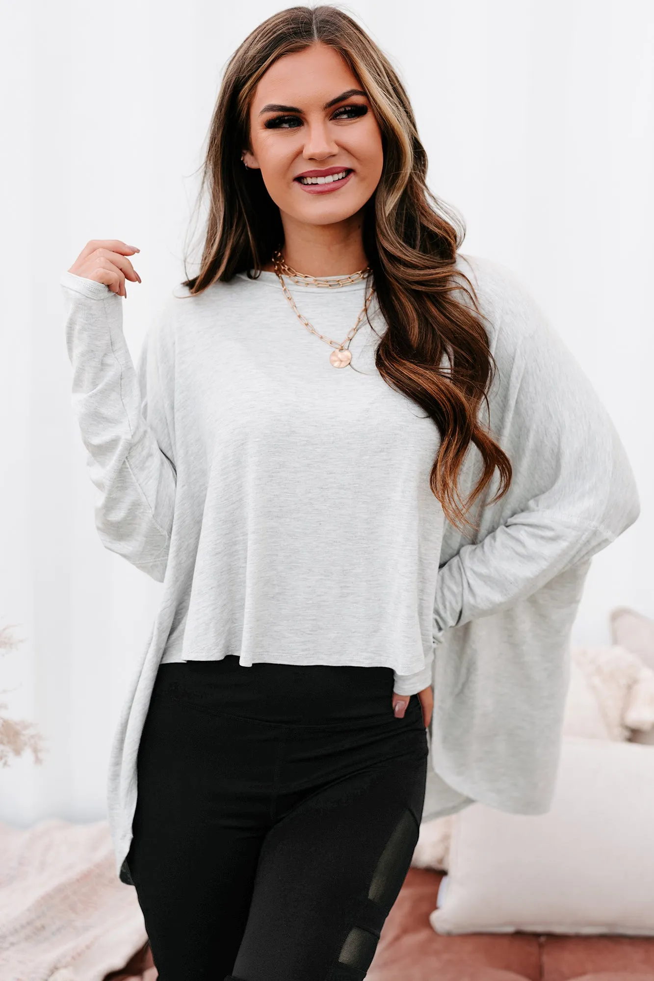 Still My Favorite High-Low Long Sleeve Top (Heather Grey)