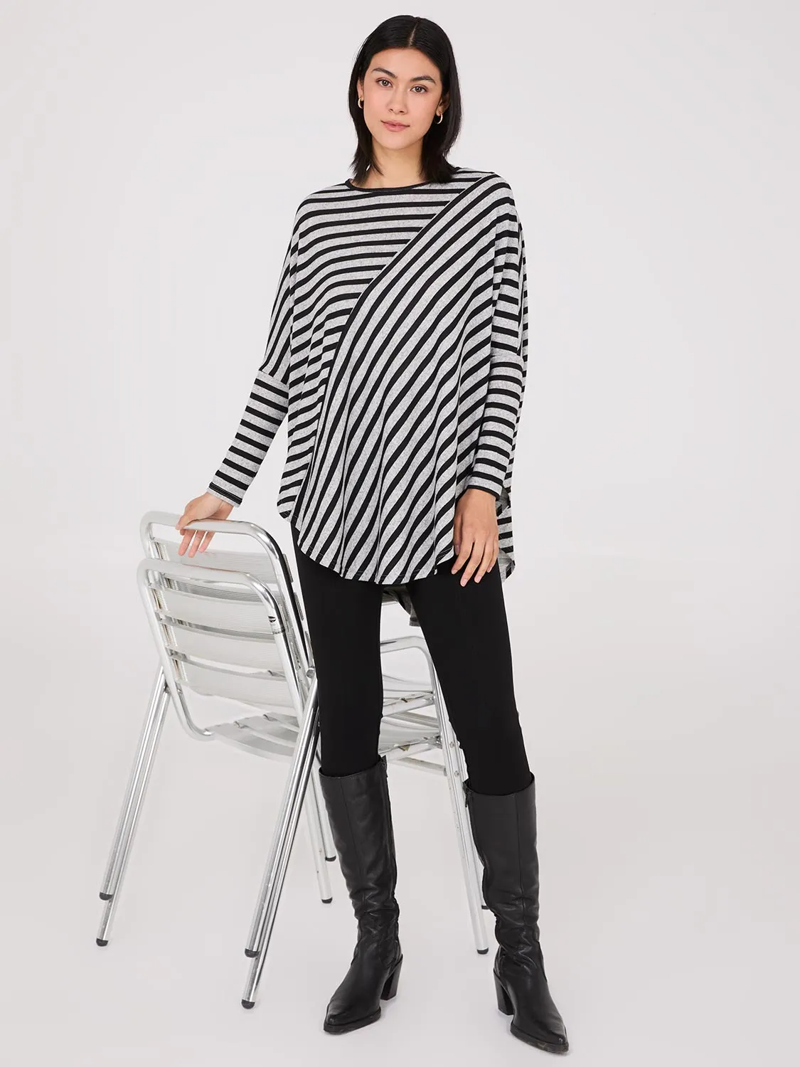 Striped Batwing High-Low Top