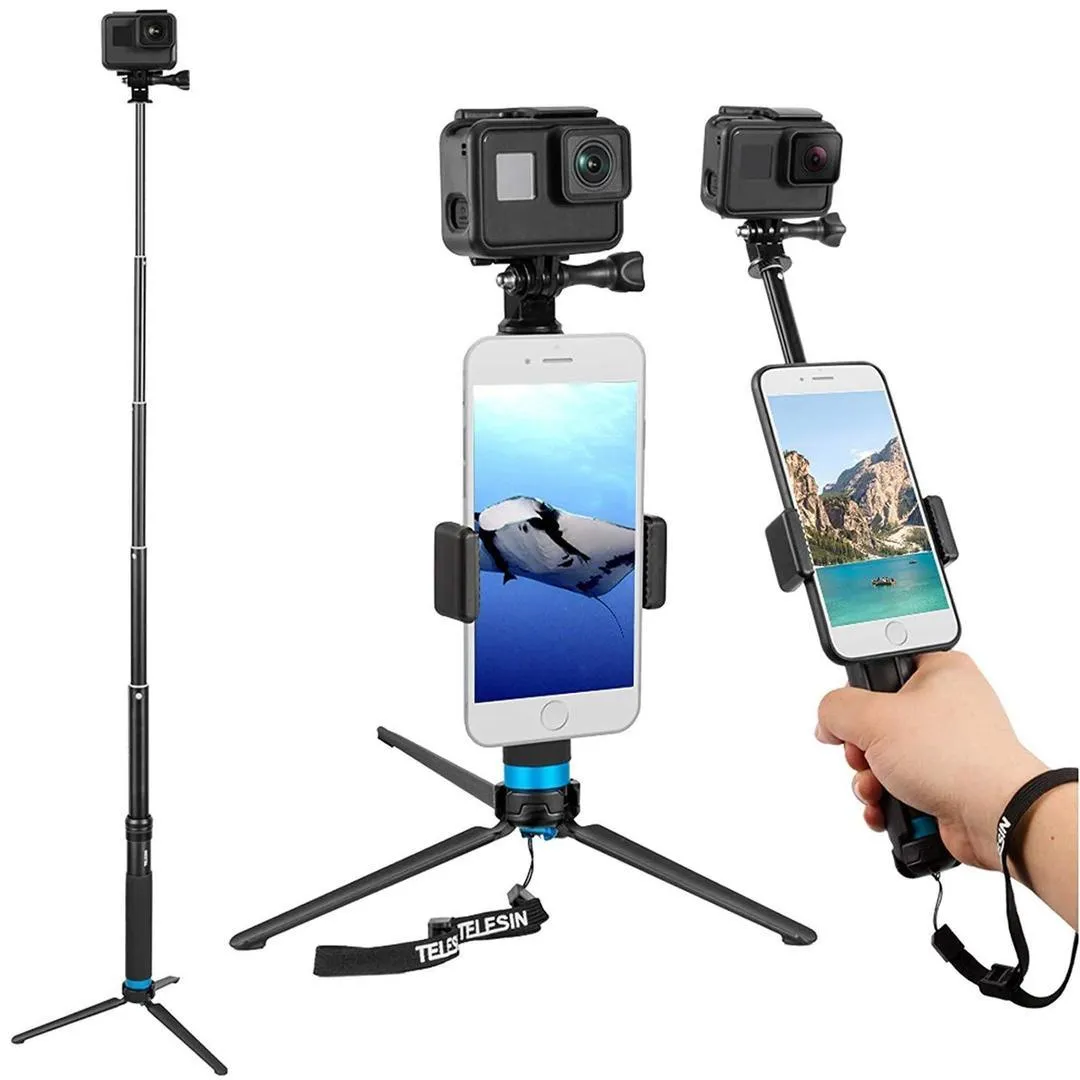 TELESIN Selfie Stick Monopod With Tripod Mount For GoPro HERO DJI Osmo Insta360, 20121303