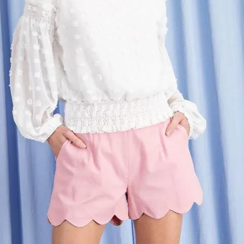 White or Pink Short with Scalloped Hem