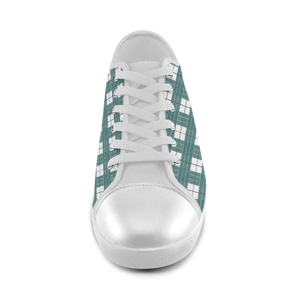 Women's Big Size Green Whites Checks Print Low Top Canvas Shoes