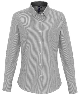 Womens cotton-rich Oxford stripes blouse | White/Grey