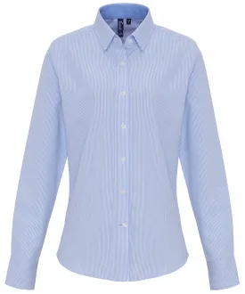 Womens cotton-rich Oxford stripes blouse | White/Light Blue