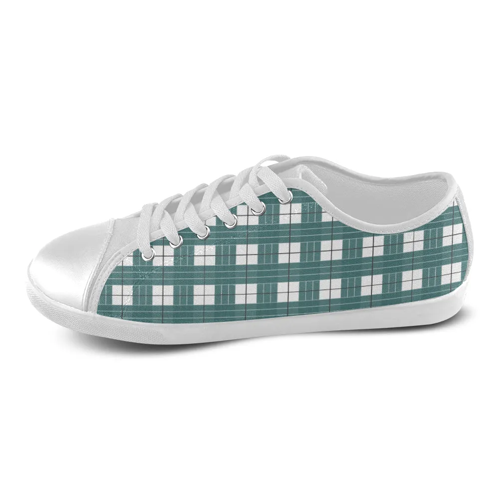 Women's Green White Checks Print Low Top Canvas Shoes