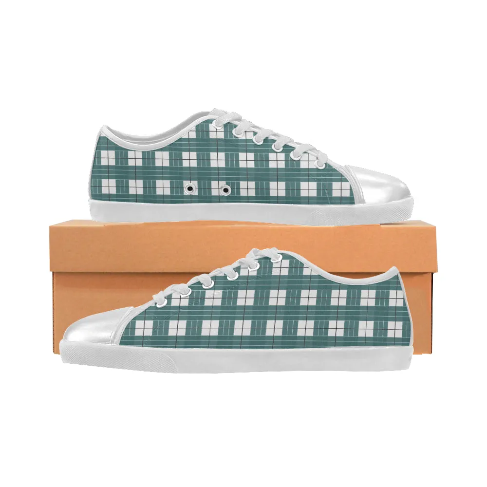 Women's Green White Checks Print Low Top Canvas Shoes