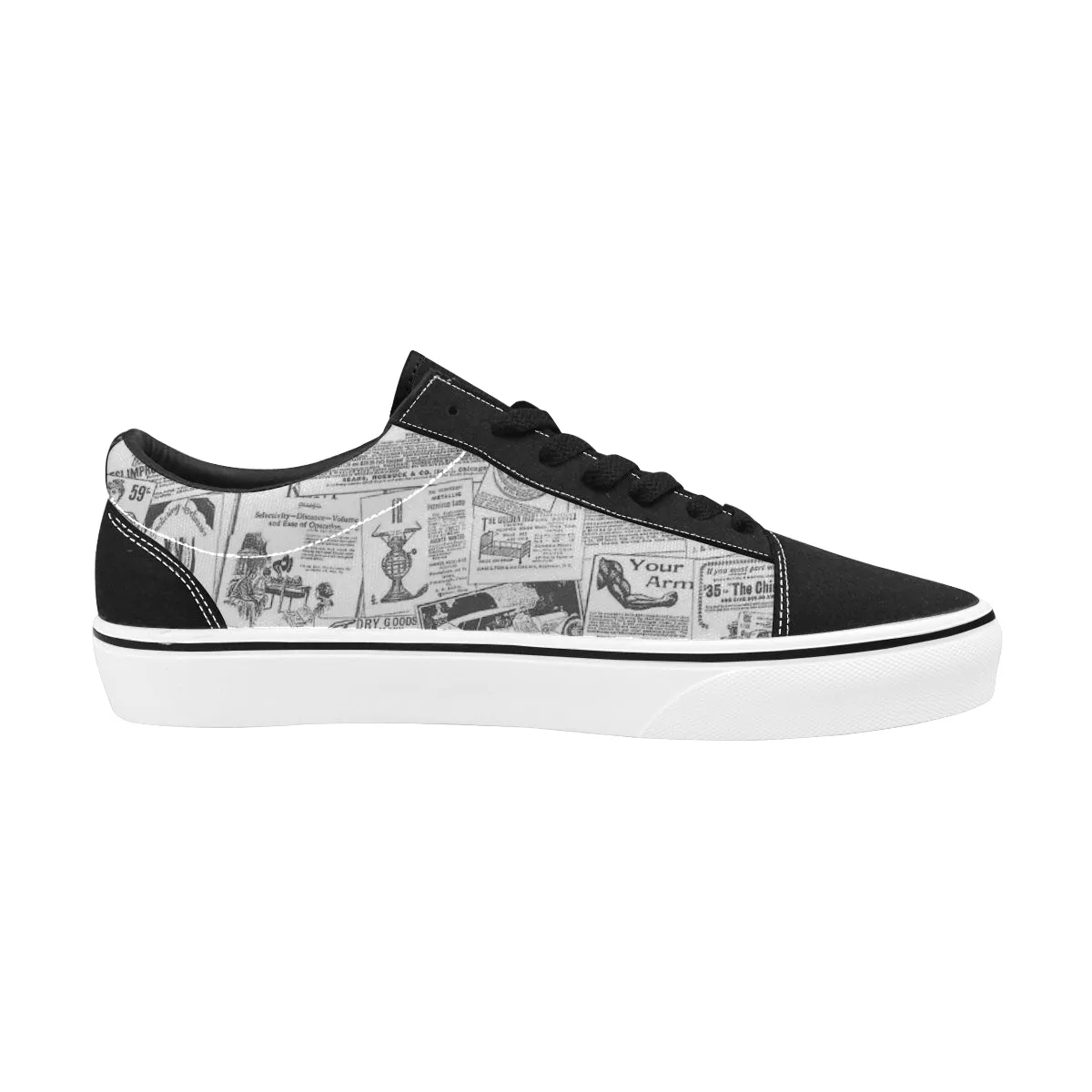 Women's Monochrome Newspaper Print Low Top Canvas Shoes